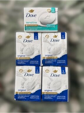 Dove Beauty Bar Soap 5-Pack Bundle – 10 Bars Total – Original & Sensitive
